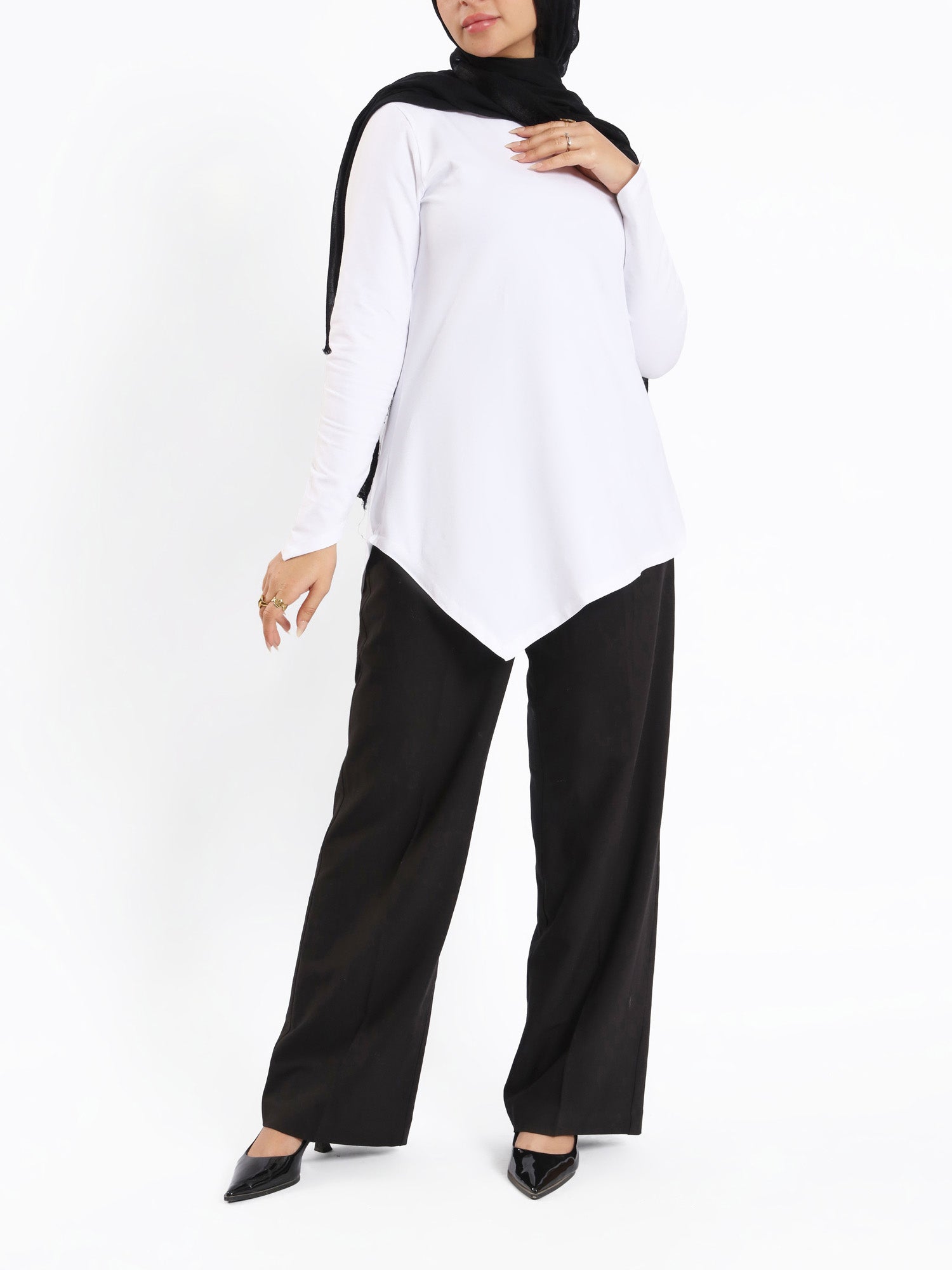 Pointelle Long - Sleeve Basic Top - Emalina Fashion