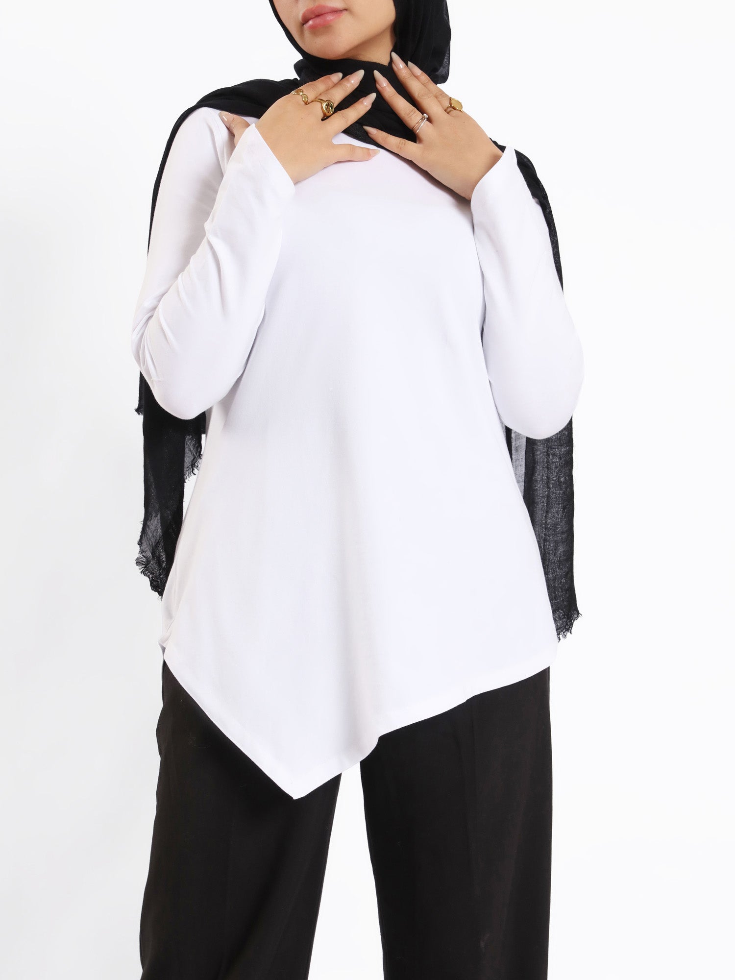 Pointelle Long - Sleeve Basic Top - Emalina Fashion