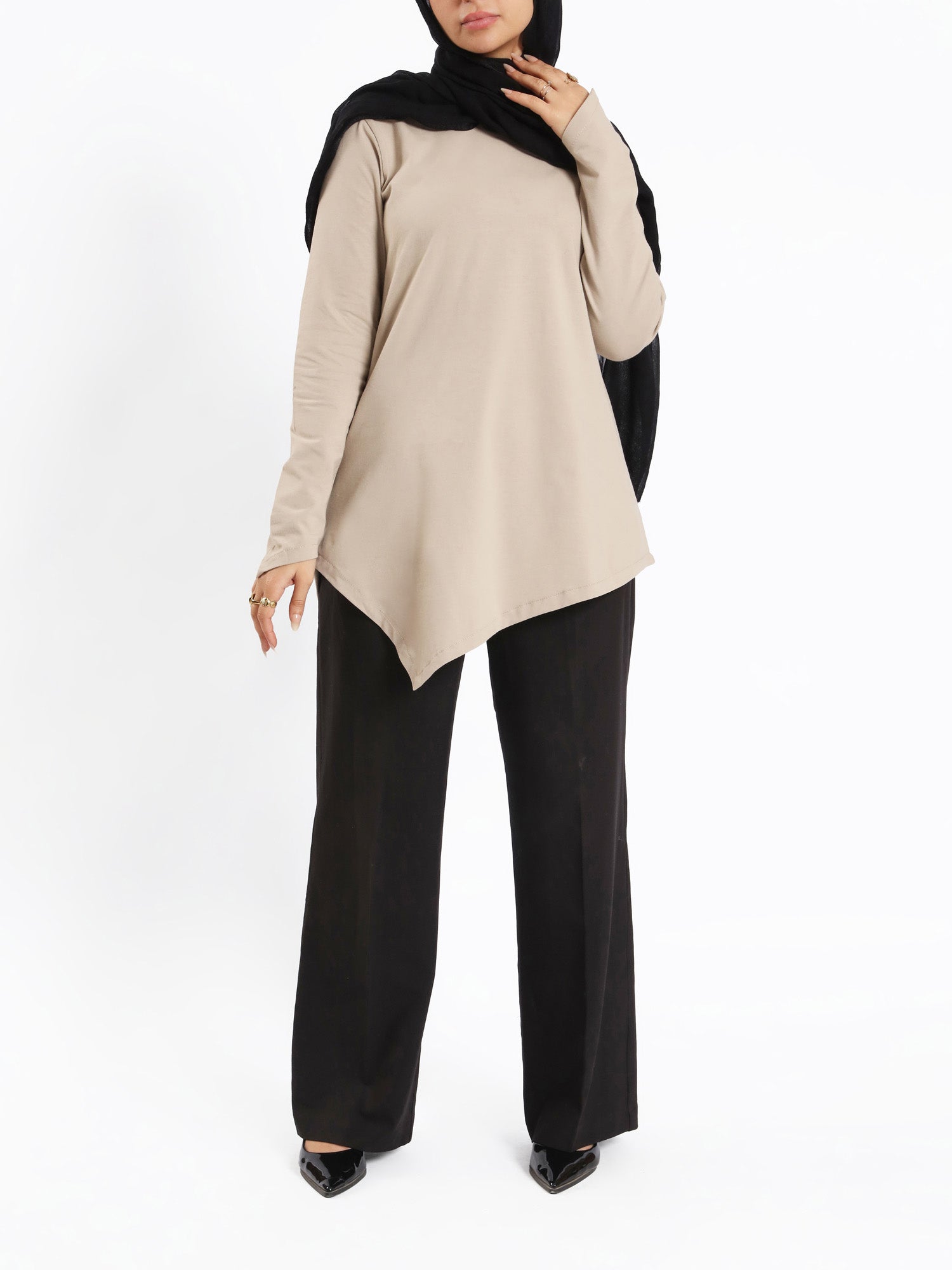 Pointelle Long - Sleeve Basic Top - Emalina Fashion