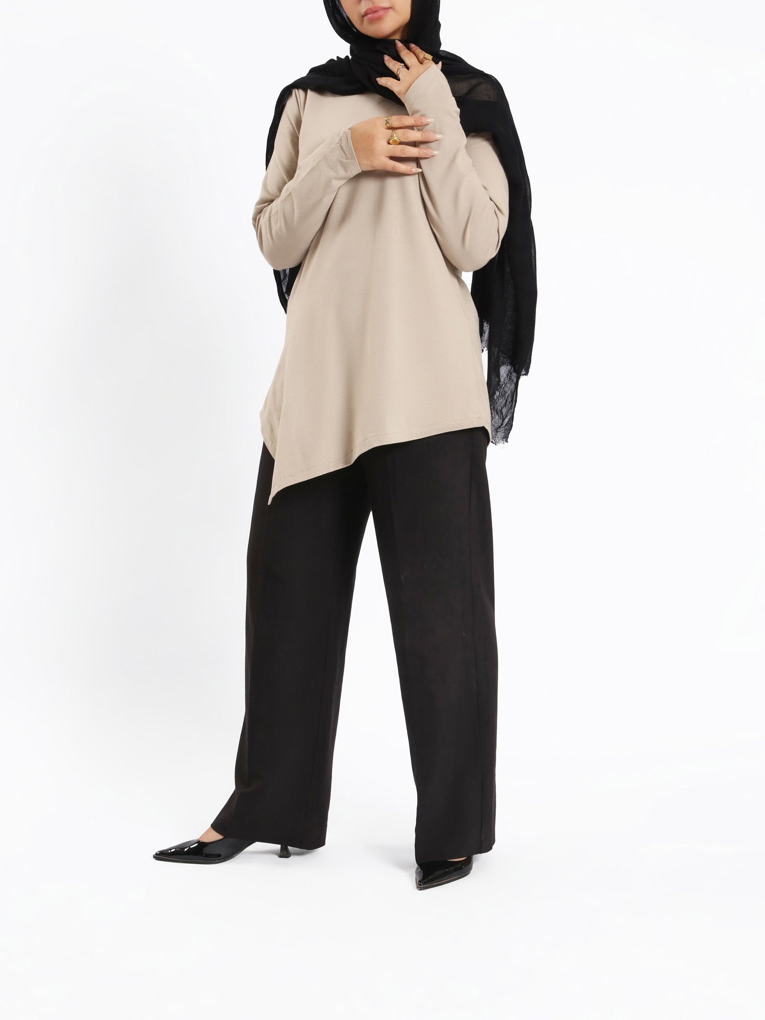 Pointelle Long - Sleeve Basic Top - Emalina Fashion