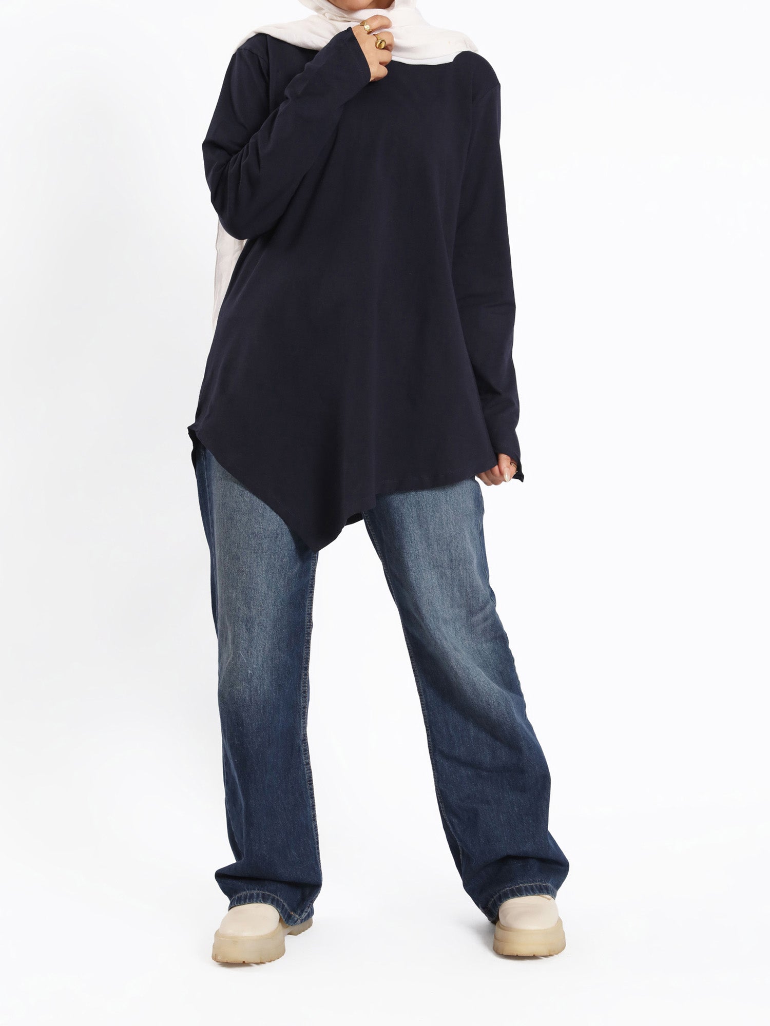 Pointelle Long - Sleeve Basic Top - Emalina Fashion