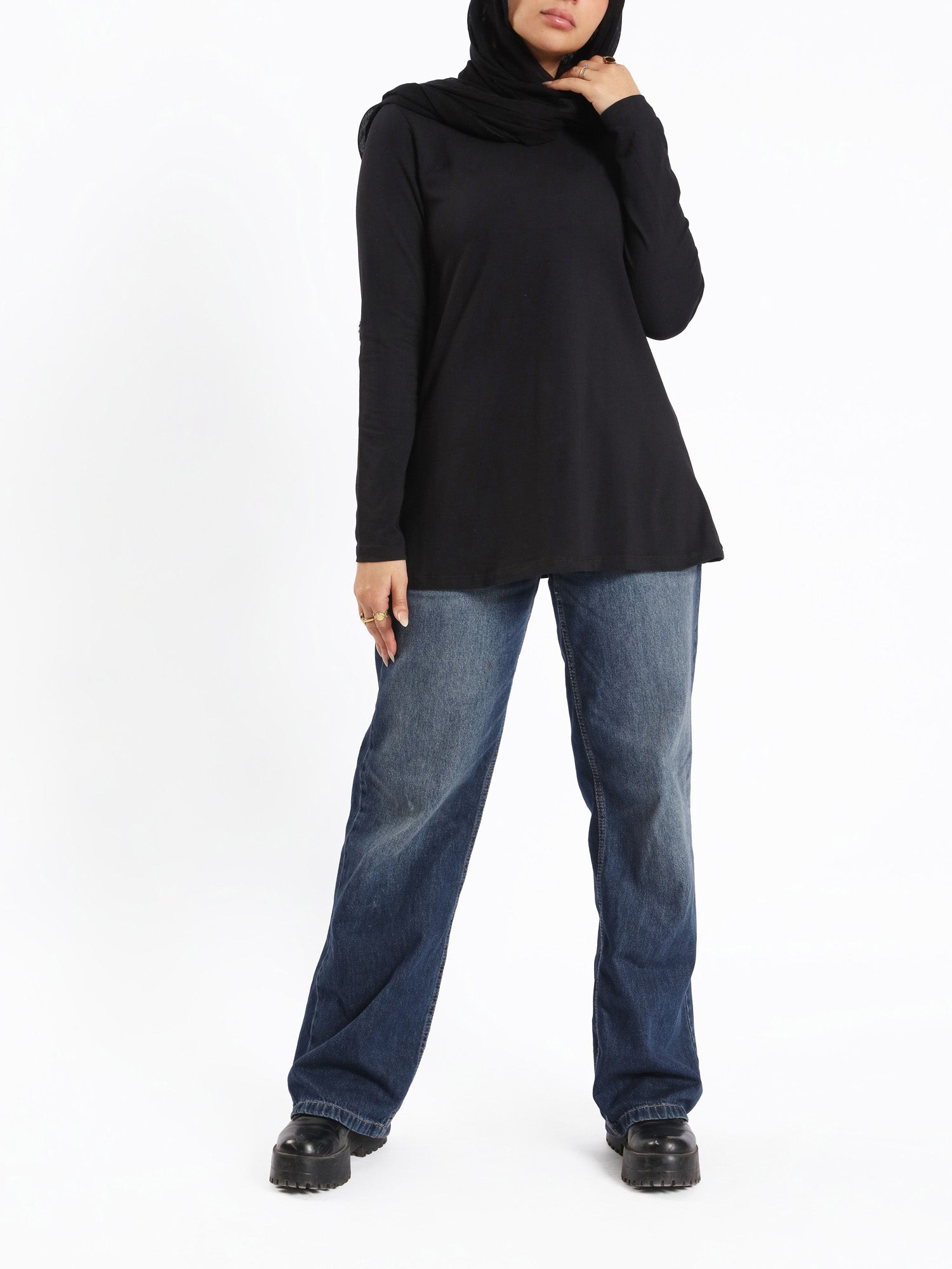 Rounda Long - Sleeve Basic Top - Emalina Fashion