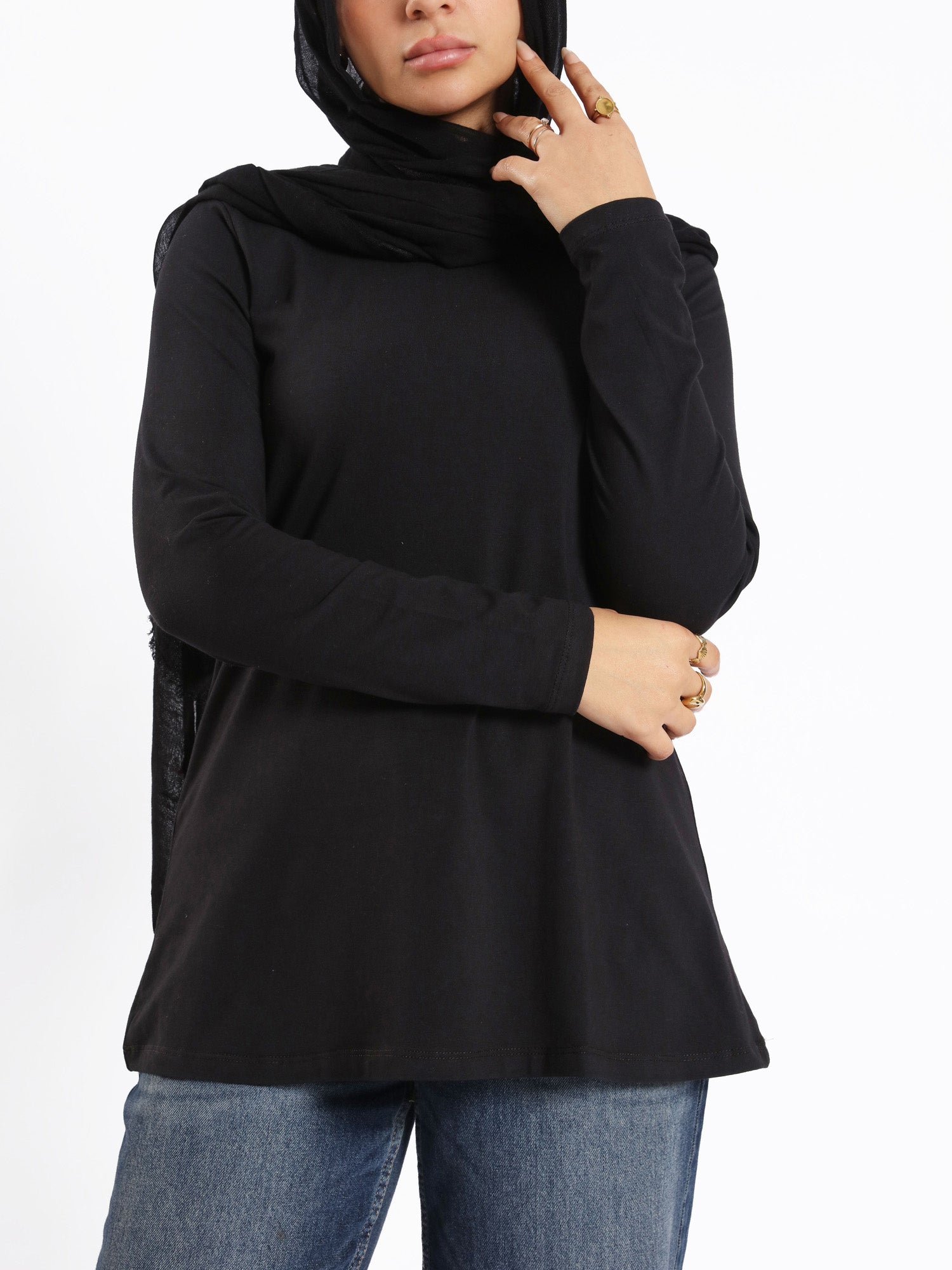 Rounda Long - Sleeve Basic Top - Emalina Fashion