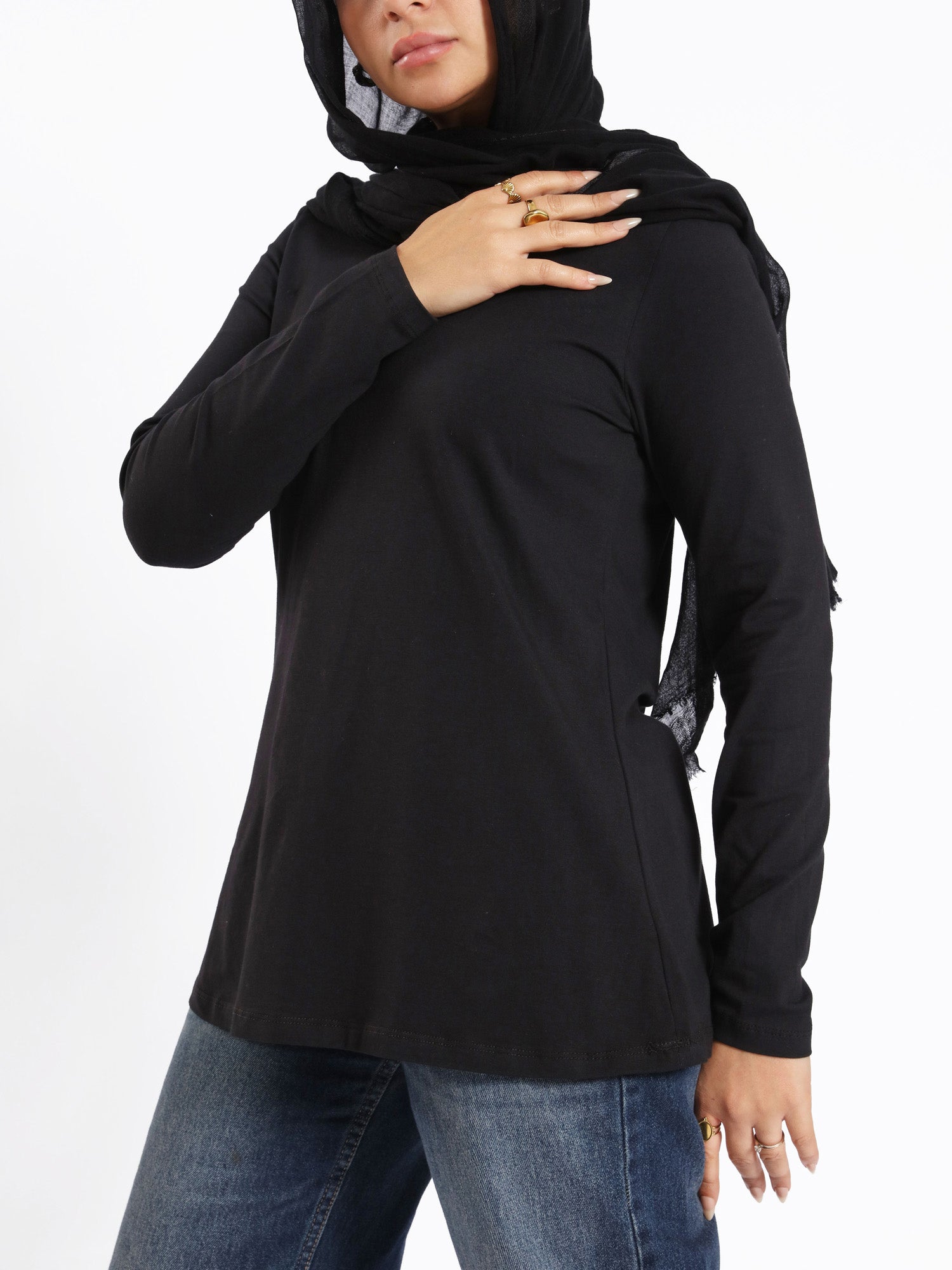 Rounda Long - Sleeve Basic Top - Emalina Fashion
