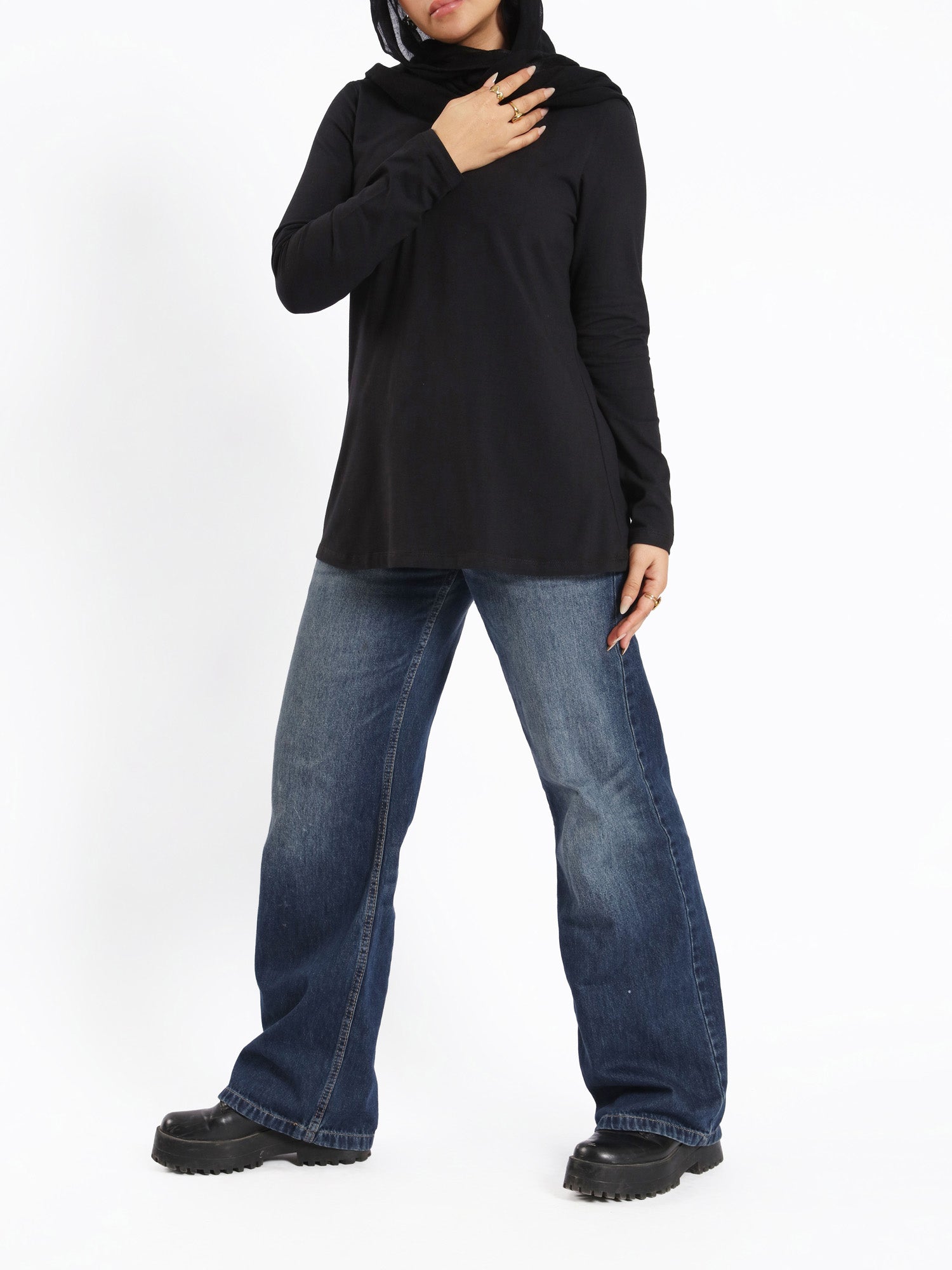 Rounda Long - Sleeve Basic Top - Emalina Fashion