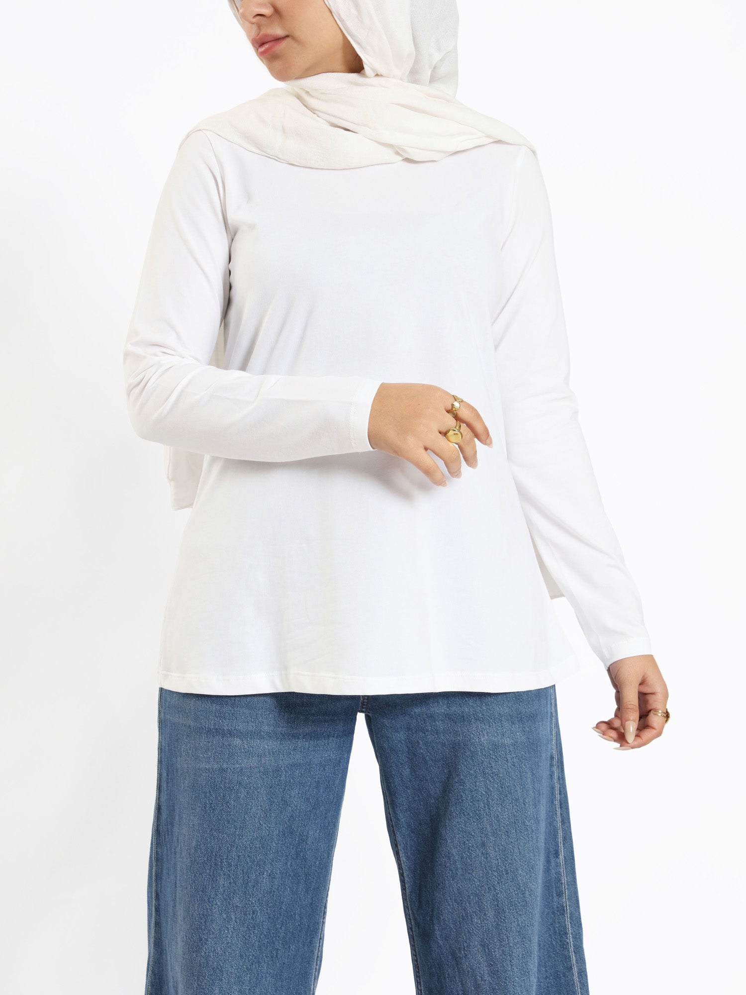 Rounda Long - Sleeve Basic Top - Emalina Fashion