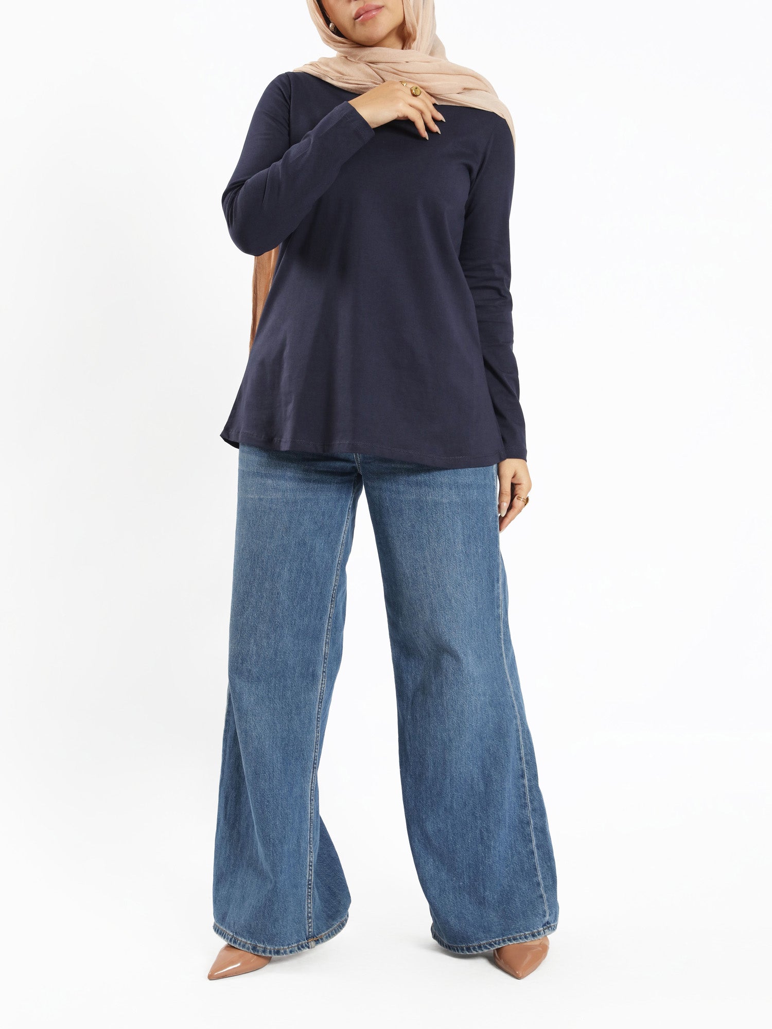 Rounda Long - Sleeve Basic Top - Emalina Fashion