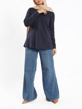 Rounda Long - Sleeve Basic Top - Emalina Fashion