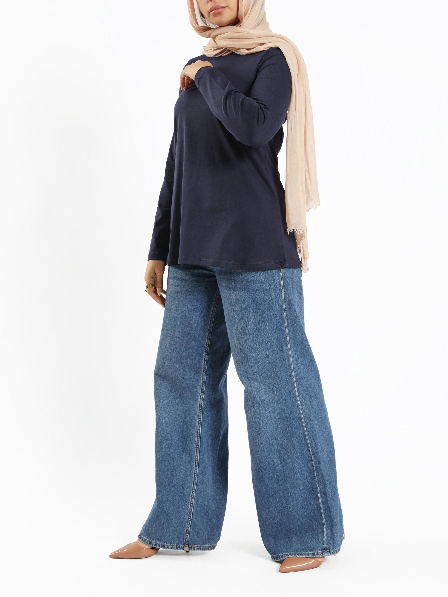 Rounda Long - Sleeve Basic Top - Emalina Fashion
