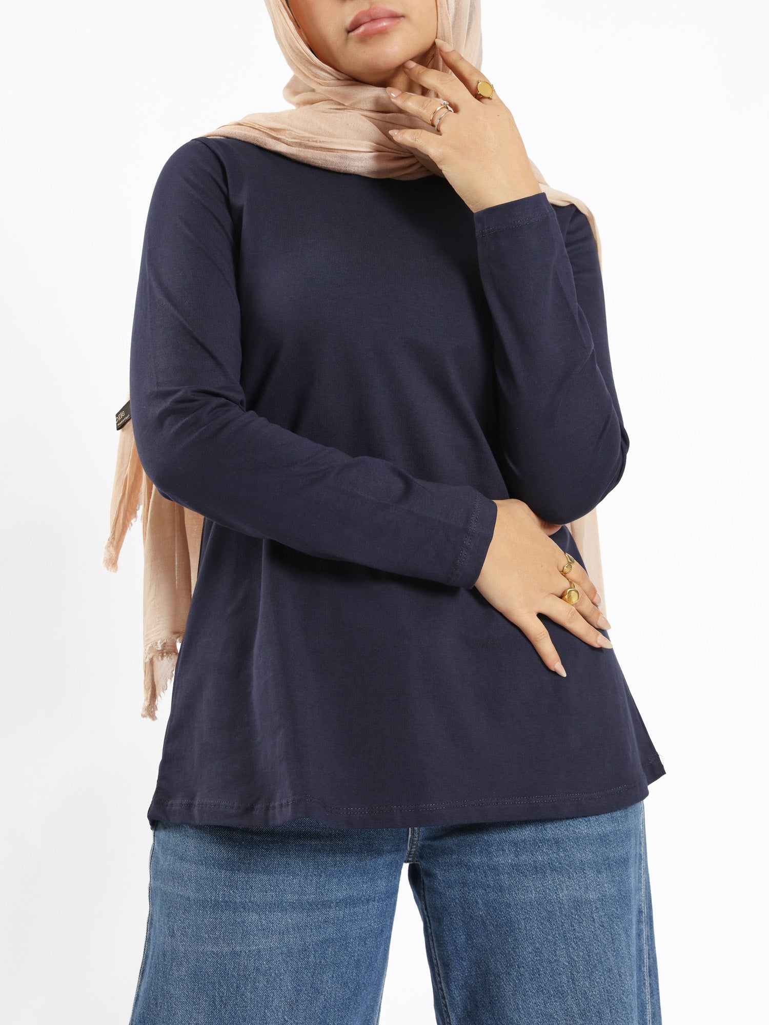 Rounda Long - Sleeve Basic Top - Emalina Fashion