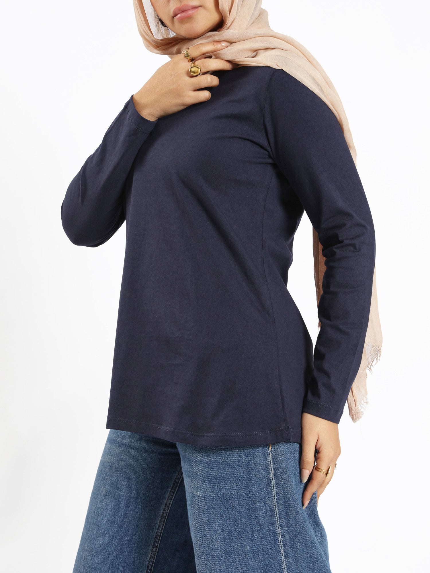 Rounda Long - Sleeve Basic Top - Emalina Fashion