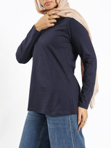Rounda Long - Sleeve Basic Top - Emalina Fashion