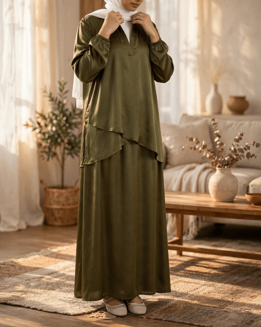 Modest Satin Set - Emalina Fashion
