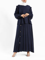 A-Line Elegance Set in samba silk blend with button blouse and skirt, a modest summer outfit in navy, white, or beige