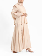 A-Line Elegance Set in samba silk blend with button blouse and skirt, a modest summer outfit in navy, white, or beige