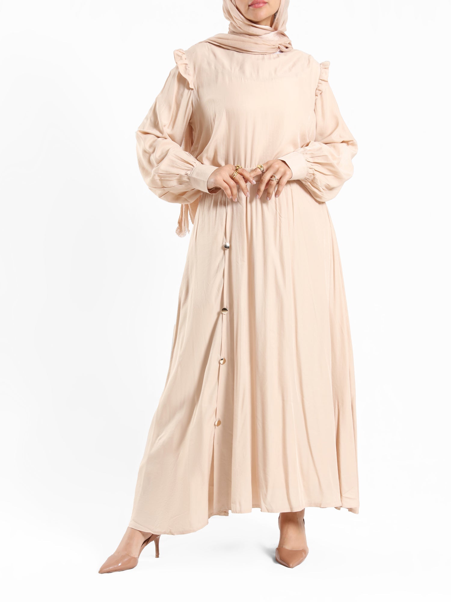 A-Line Elegance Set in samba silk blend with button blouse and skirt, a modest summer outfit in navy, white, or beige