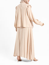 A-Line Elegance Set in samba silk blend with button blouse and skirt, a modest summer outfit in navy, white, or beige