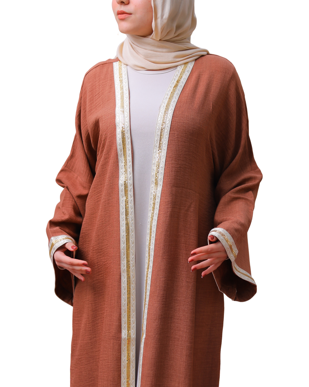 Arabian Nights Kaftan in Turkish linen-cotton blend, free-size silhouette designed for breathability and elegant modest wear