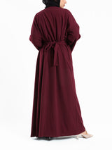 Bedouin Blossom Kaftan with graceful drape and free-size fit in maroon or black, designed for ease of movement and modest everyday flair
