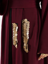 Bedouin Blossom Kaftan with graceful drape and free-size fit in maroon or black, designed for ease of movement and modest everyday flair