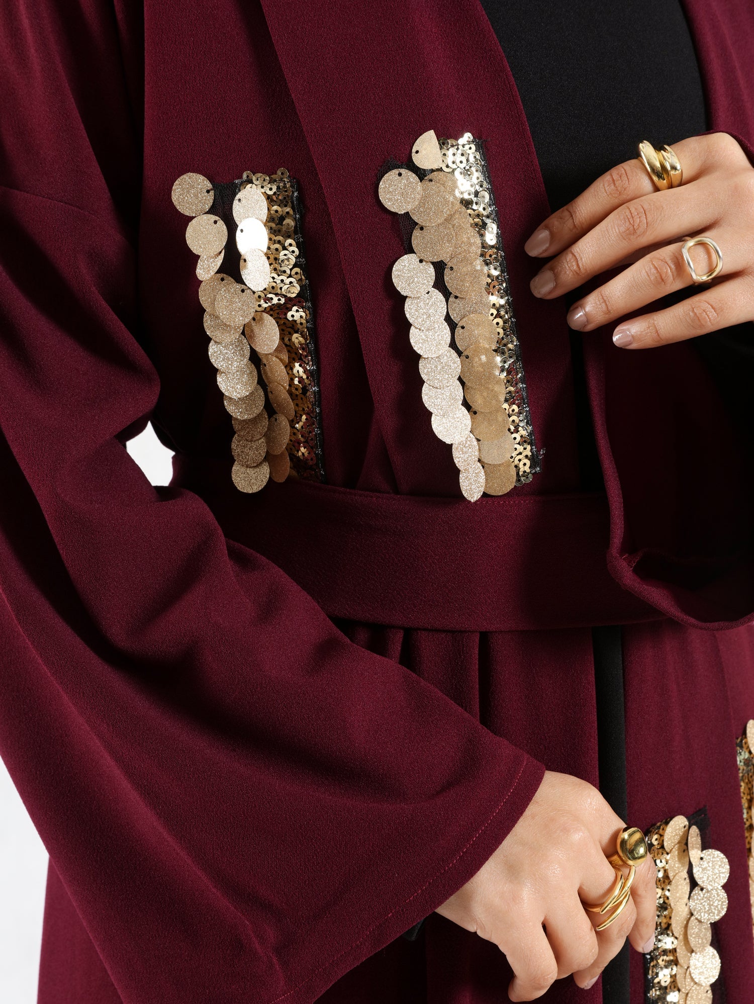 Bedouin Blossom Kaftan with graceful drape and free-size fit in maroon or black, designed for ease of movement and modest everyday flair