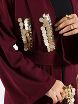 Bedouin Blossom Kaftan with graceful drape and free-size fit in maroon or black, designed for ease of movement and modest everyday flair