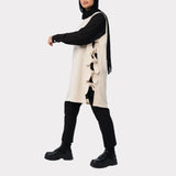 Bow Tie Vest in TR fabric with longline cut and chic side bows, an easy-to-style layering piece in green, black, red, or beige