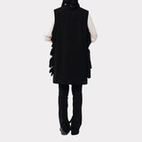 Bow Tie Vest in TR fabric with longline cut and chic side bows, an easy-to-style layering piece in green, black, red, or beige