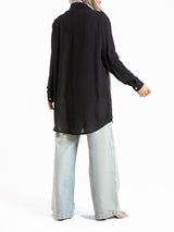 Chiffon Button Down Shirt in off white, black, or white—lightweight and polished, a wardrobe essential for effortless sophistication