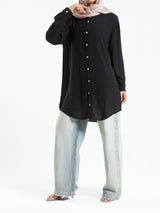 Chiffon Button Down Shirt in off white, black, or white—lightweight and polished, a wardrobe essential for effortless sophistication