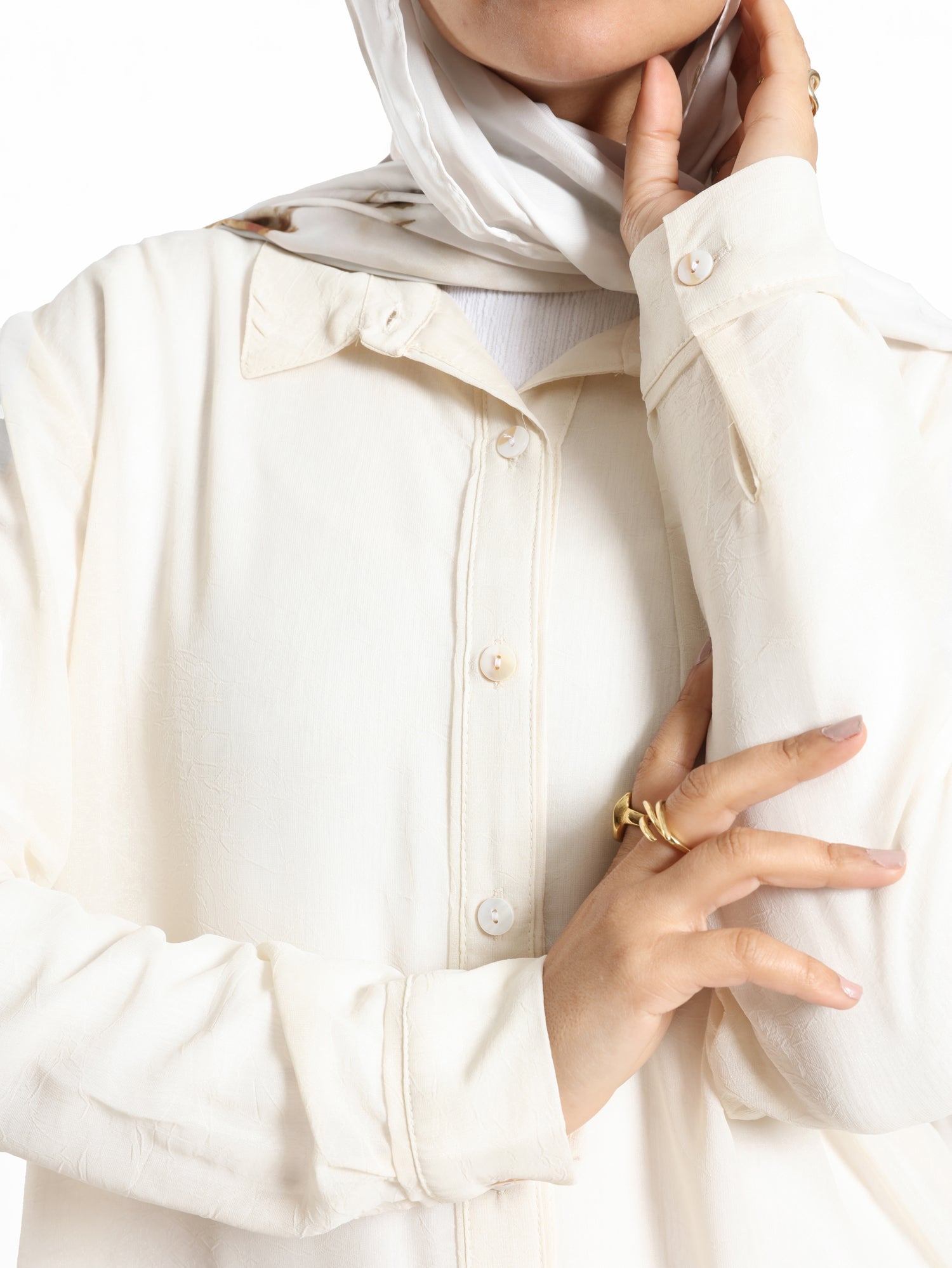 Chiffon Button Down Shirt in off white, black, or white—lightweight and polished, a wardrobe essential for effortless sophistication