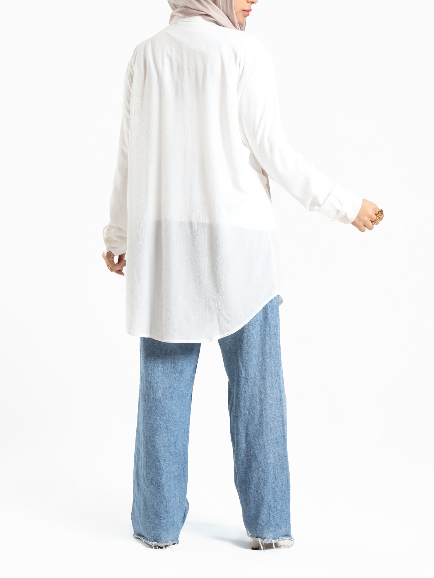 Chiffon Button Down Shirt in off white, black, or white—lightweight and polished, a wardrobe essential for effortless sophistication