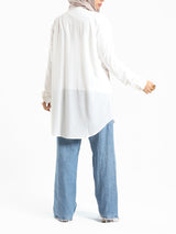 Chiffon Button Down Shirt in off white, black, or white—lightweight and polished, a wardrobe essential for effortless sophistication