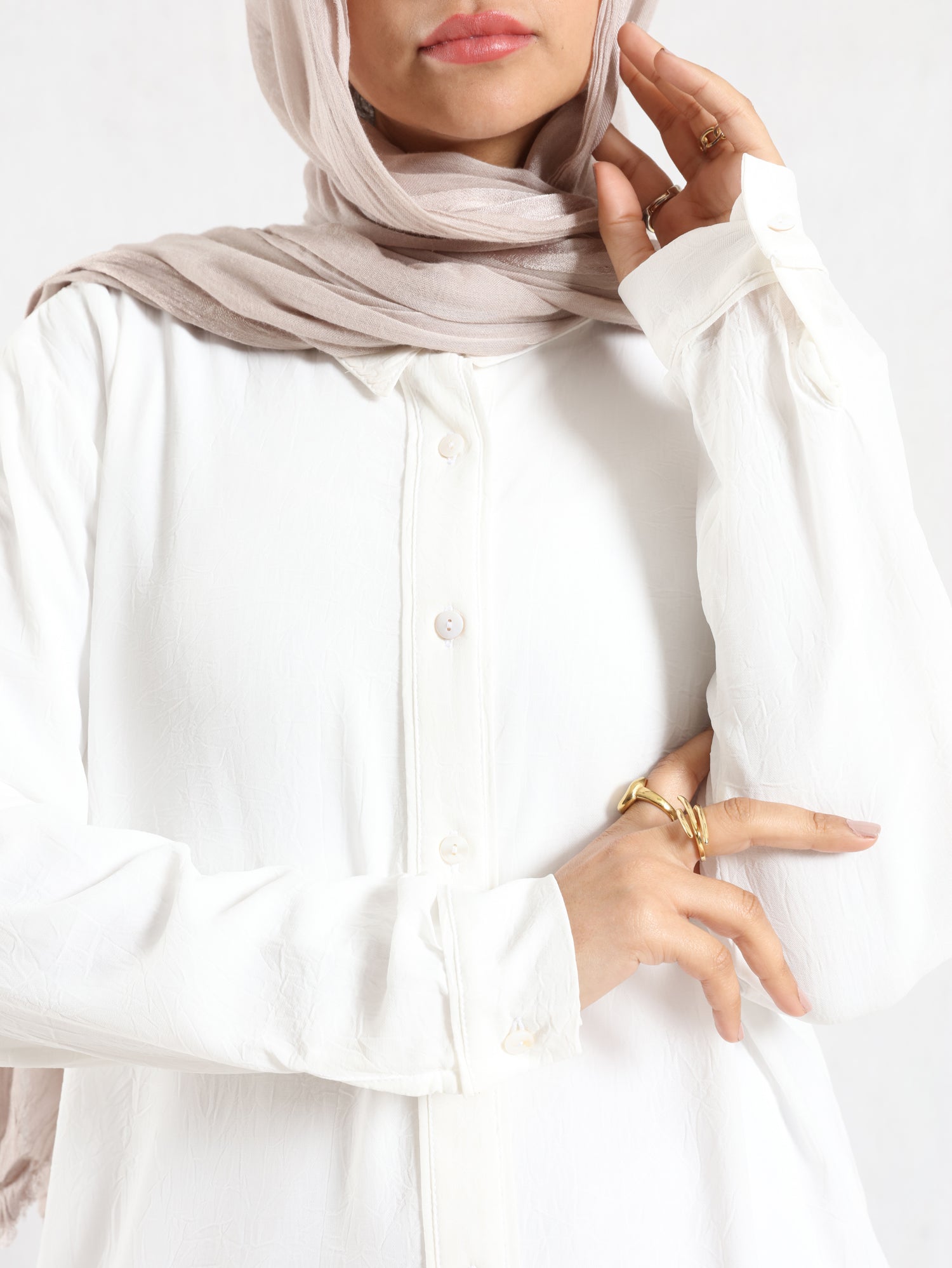 Chiffon Button Down Shirt in off white, black, or white—lightweight and polished, a wardrobe essential for effortless sophistication