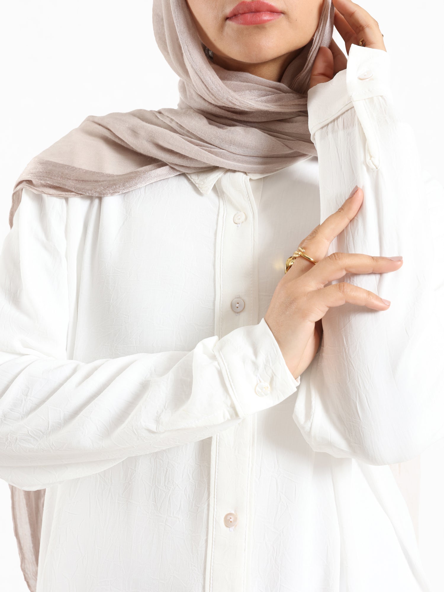 Chiffon Button Down Shirt in off white, black, or white—lightweight and polished, a wardrobe essential for effortless sophistication