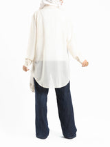 Chiffon Button Down Shirt in off white, black, or white—lightweight and polished, a wardrobe essential for effortless sophistication