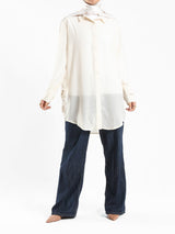 Chiffon Button Down Shirt in off white, black, or white—lightweight and polished, a wardrobe essential for effortless sophistication