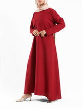 Burgundy Long-sleeve maxi dress – modest fashion wear