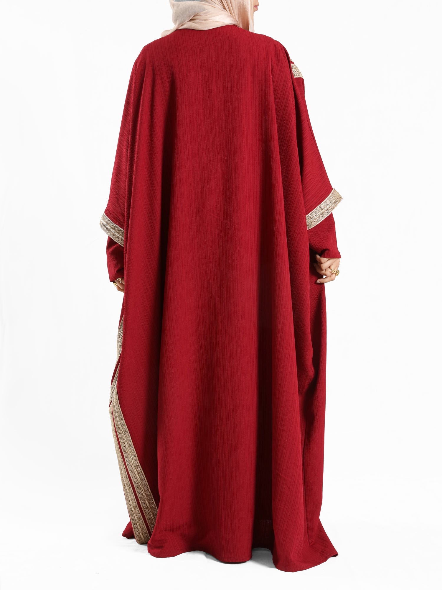 Burgundy kaftan with gold detailing – elegant modest fashion collection