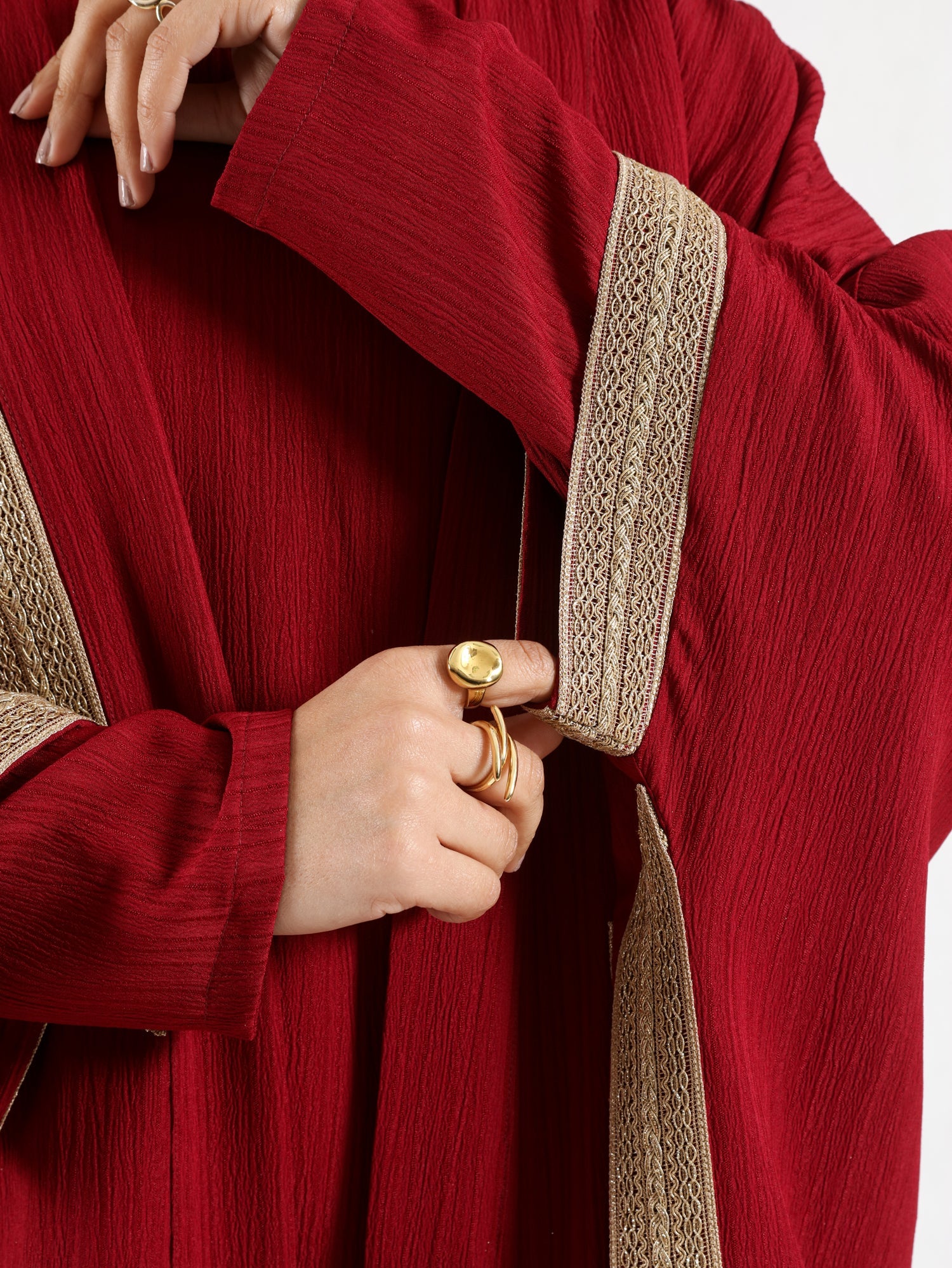 Burgundy kaftan with gold detailing – elegant modest fashion collection