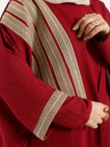 Burgundy kaftan with gold detailing – elegant modest fashion collection