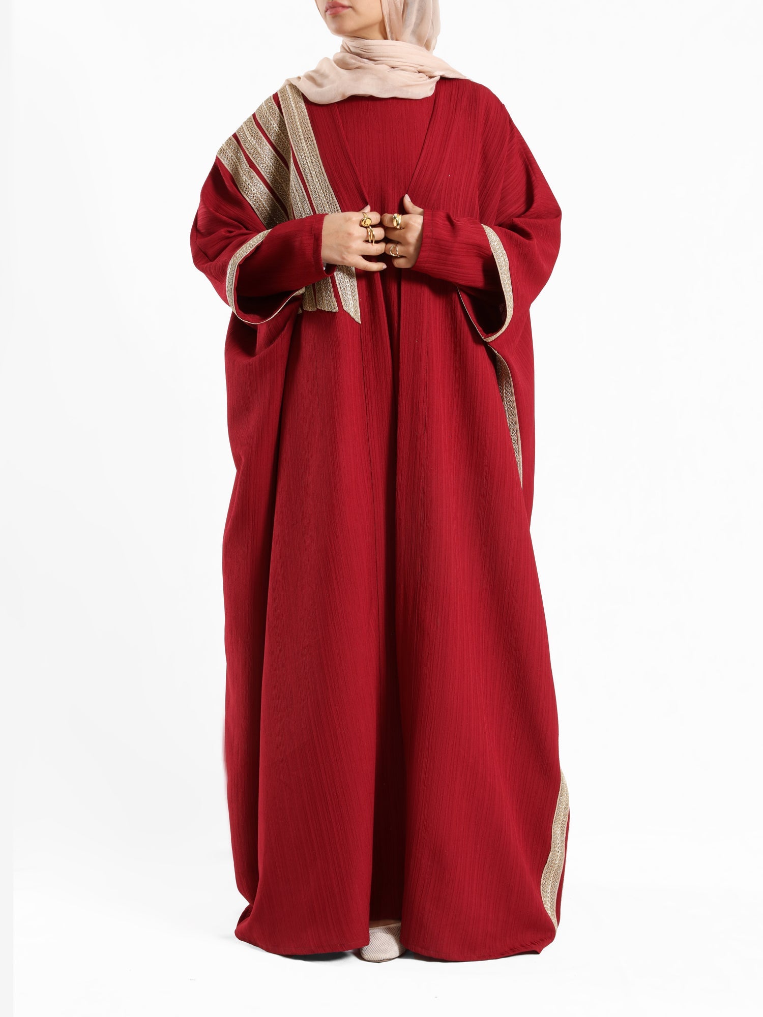 Burgundy kaftan with gold detailing – elegant modest fashion collection