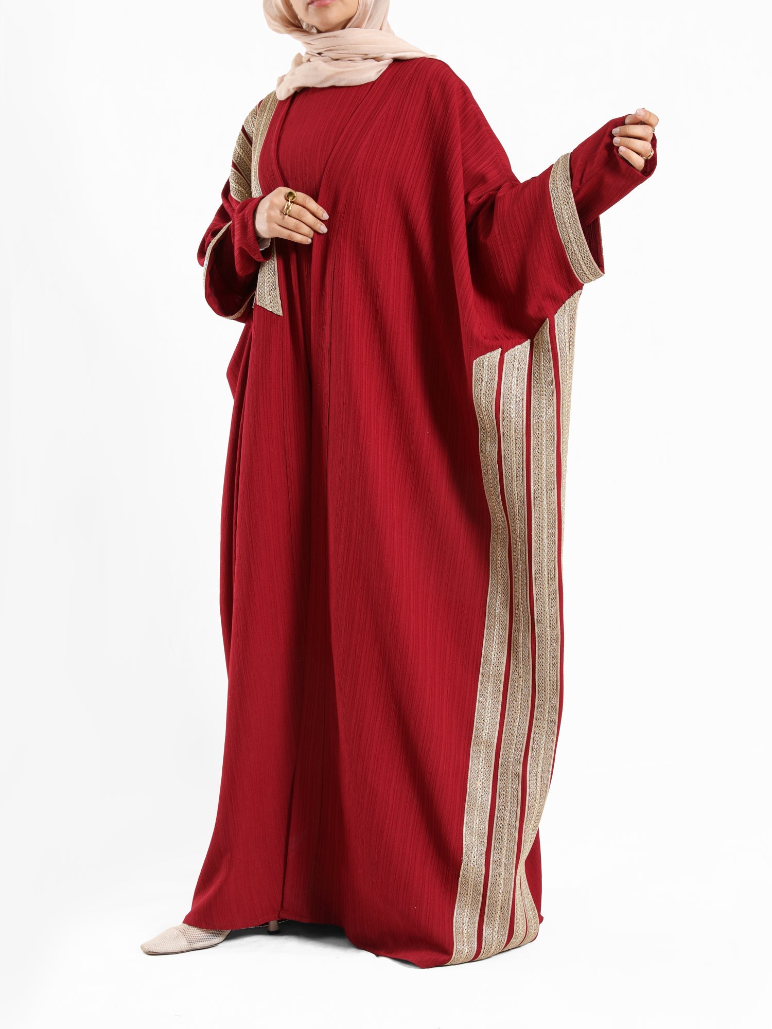 Burgundy kaftan with gold detailing – elegant modest fashion collection