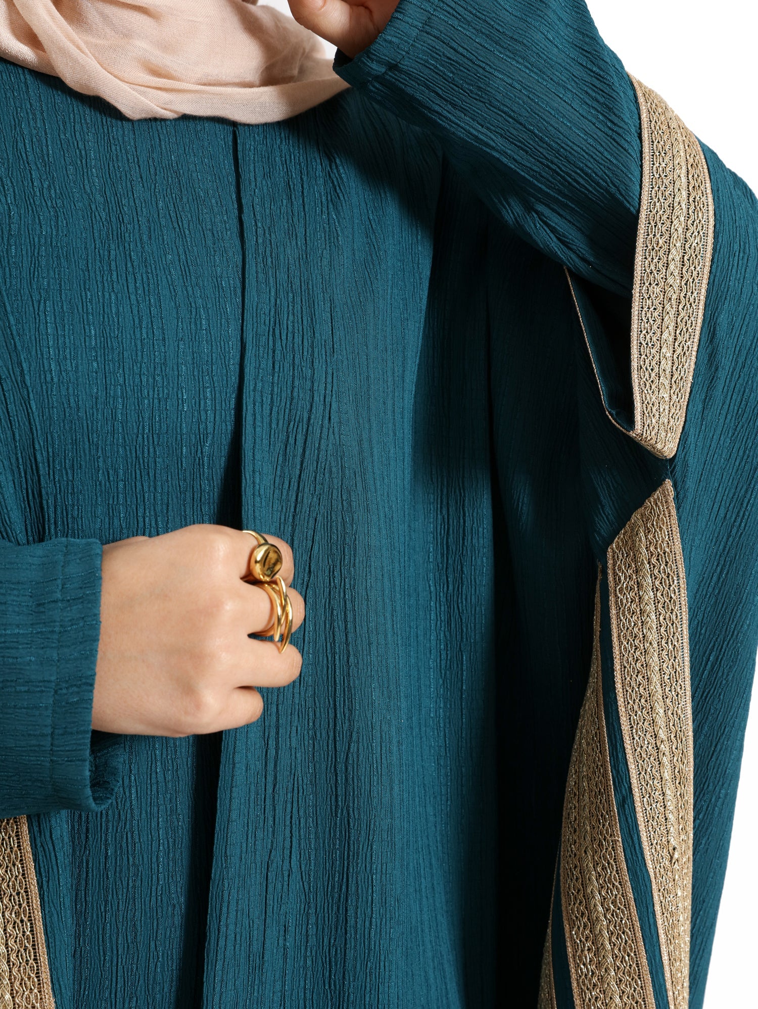 Royal Green kaftan with gold detailing – elegant modest fashion collection