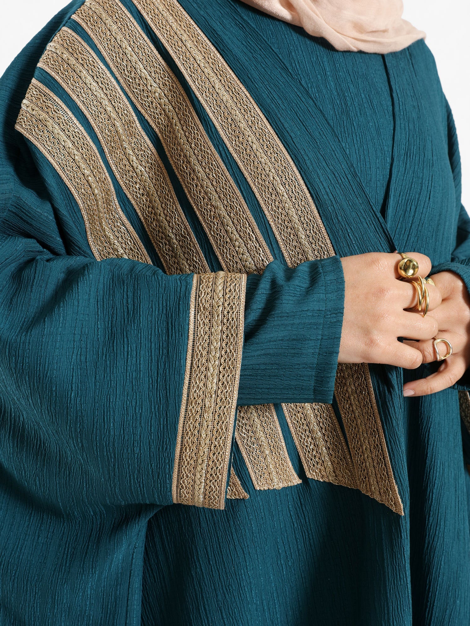 Royal Green kaftan with gold detailing – elegant modest fashion collection
