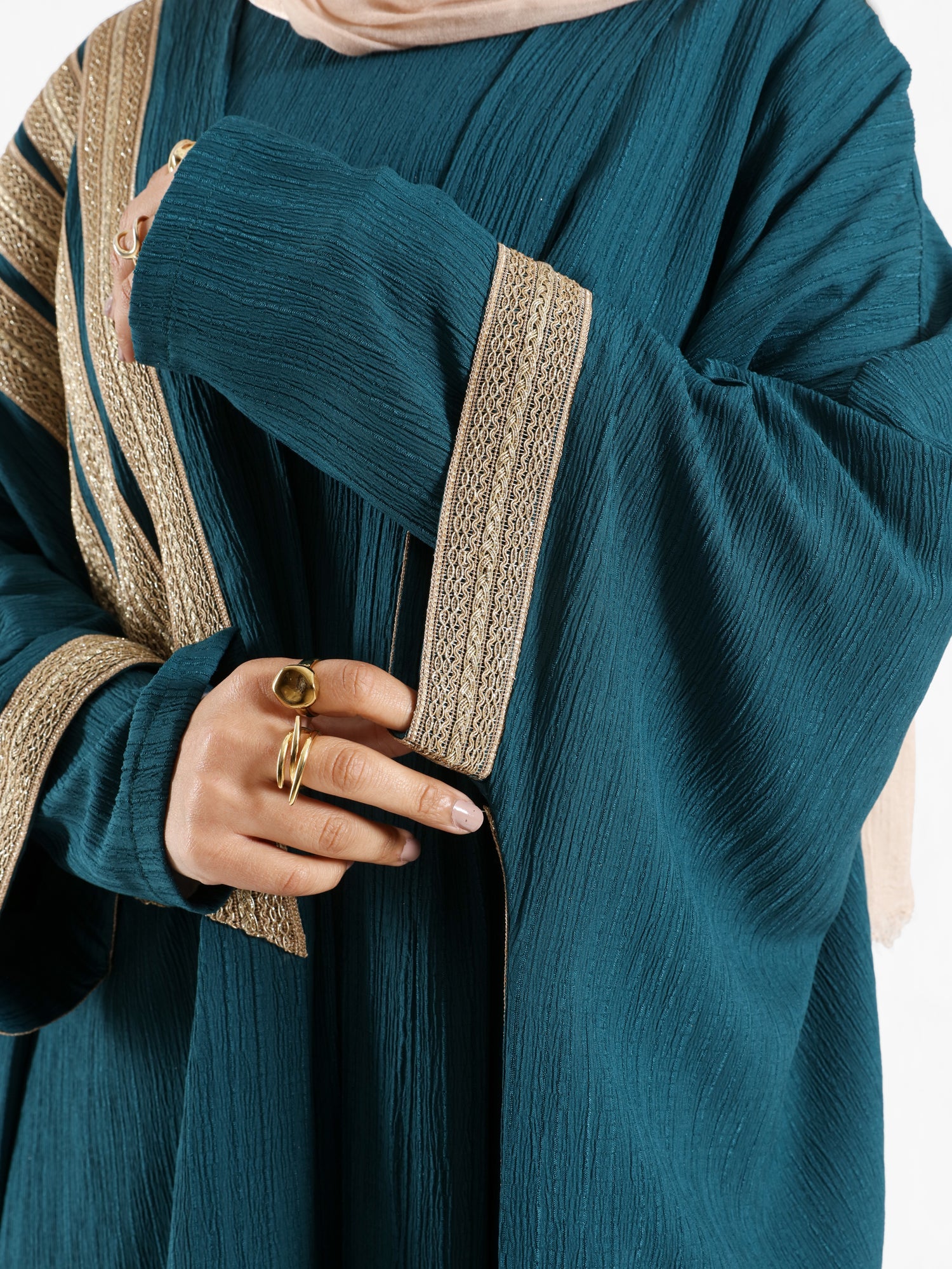 Royal Green kaftan with gold detailing – elegant modest fashion collection