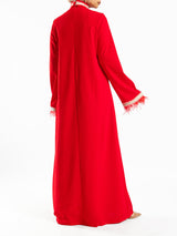 Elegant Fur Dress in 100% Turkish cotton, a luxurious modest kaftan in red or baby blue for elevated summer occasions