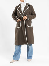 Elegant Wool Coat in warm wool fabric, available in olive and dark beige, blending modest style with seasonal comfort