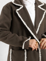 Elegant Wool Coat in warm wool fabric, available in olive and dark beige, blending modest style with seasonal comfort