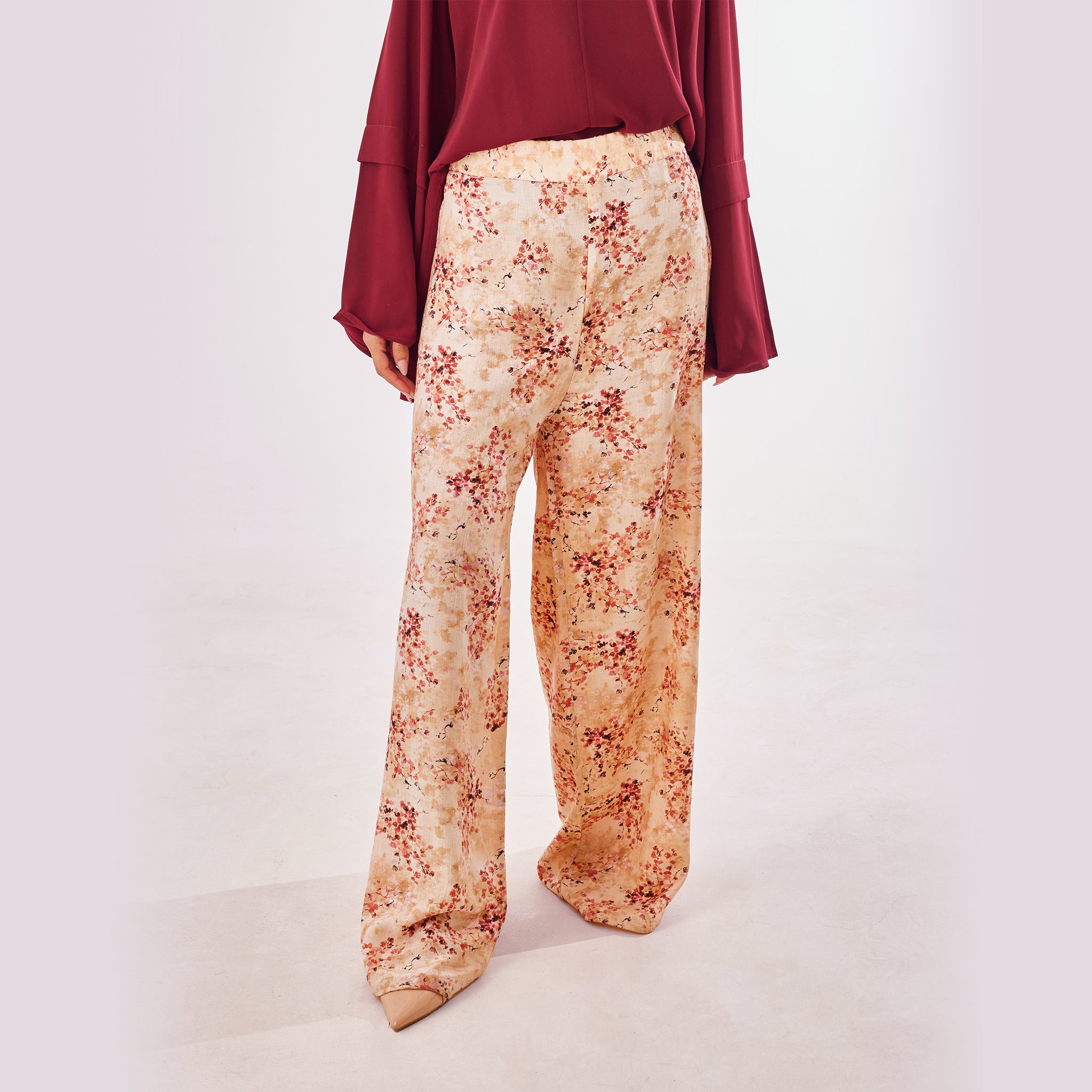 Blooming Linen Wide-Leg Pants - Emalina Fashion